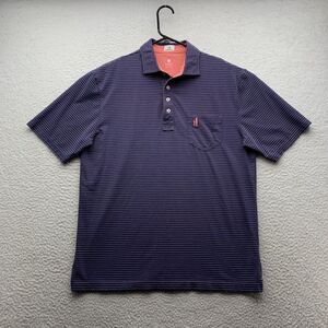 Johnnie-O Polo Shirt Mens Medium M Hangin' Out Golf Blue Pink Striped Preppy Dad